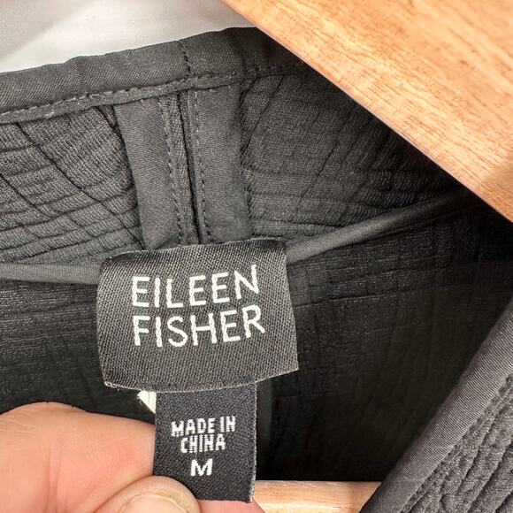 EILEEN FISHER Black Textured Silk Blend Open Cardigan Blazer Jacket // M - Picture 4 of 9